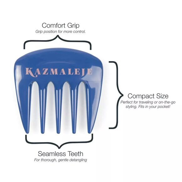 KAZMALEJE Kurls Plus Wide Toothpick Hair Comb, Cobalt - NEW in Sealed Package - Picture 3 of 6